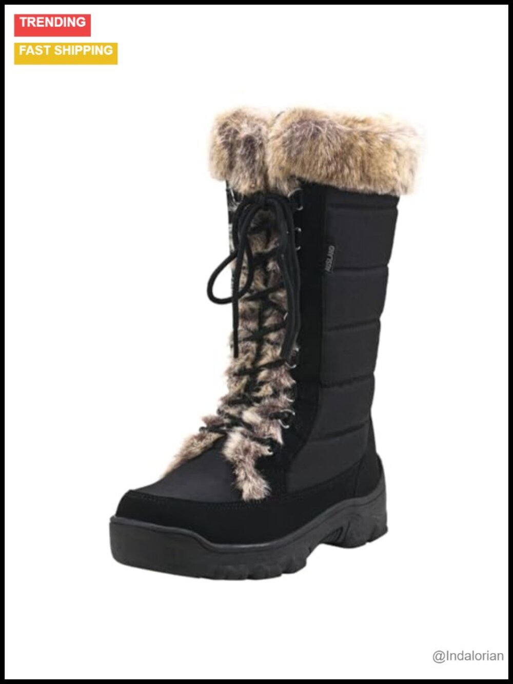 Women's Winter Snow Boots Fur Cuff Waterproof Lace Up Mid-Calf